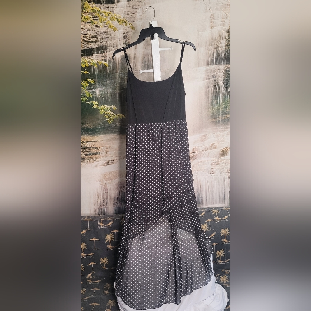 Cato Womens Large polka dot black gray high low summer dress spaghetti straps